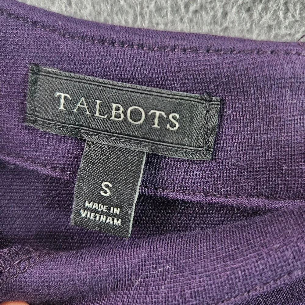 Talbots Womens Sz S Purple Ponte Knit Peplum Top Short Sleeve Exposed Zip Blouse - Picture 2 of 7